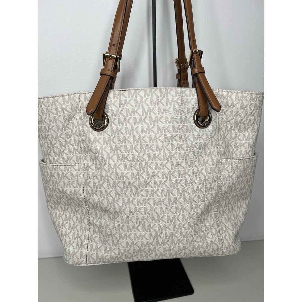 Michael Kors Jet Set Travel Logo Tote White Brown - Picture 4 of 16